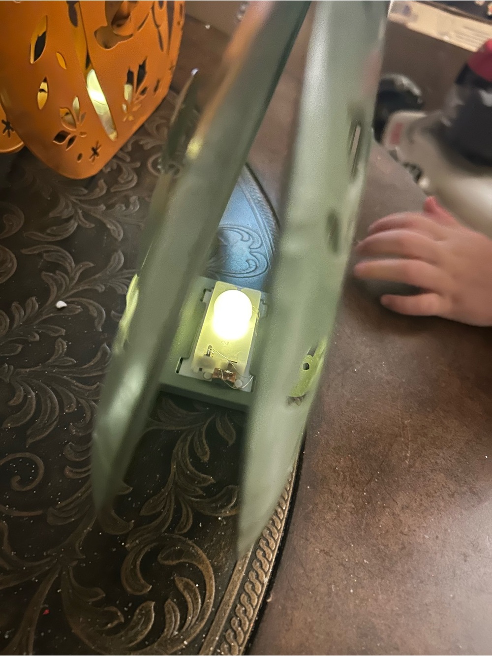 Decorative Metal Pumpkin Lantern - Sage Green Orange and white - Picture 2 of 3